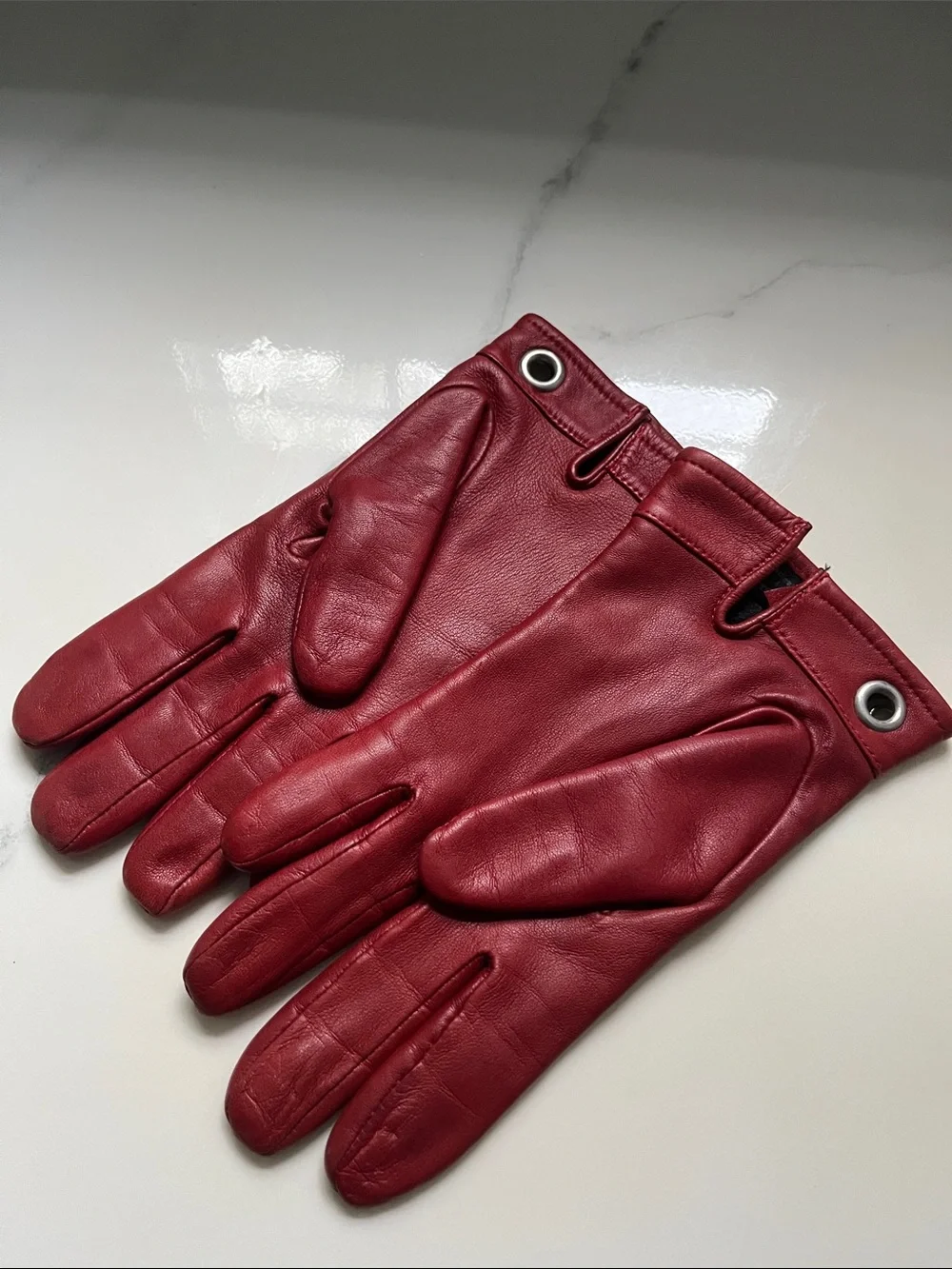Women’s Red Leather Gloves with Grommet Detail